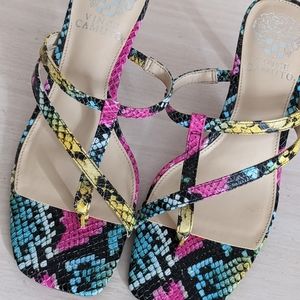 Vince Camuto Multi-colored Snake Skin Open Toe Heels Size 6